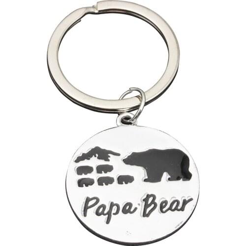 1 Piece Cute Mama Papa Lovers Bear Little Bears Silver Plated Alloy Circle Ring Key Chains for Couple