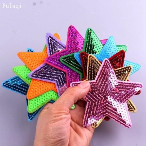 Pulaqi 14 styles Sequined star Patches Sticker On Clothes Iron on Heart Appliqued Sewing Garment Jeans Decor Embellishment DIY