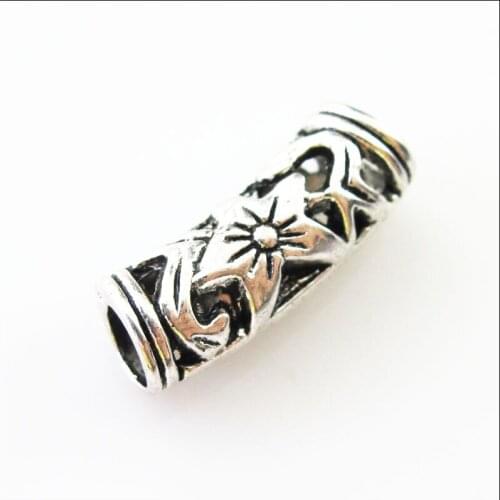 16Pcs Tibetan Silver Flower Wave Tube Spacer Beads Charms 8x20mm