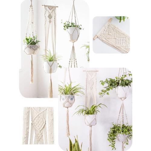 2pcs Hanging Macrame Planter Baskets Handmade Planter Holder Cotton Hanging Flowerpot Net Plant Hanger for Wall Decoration