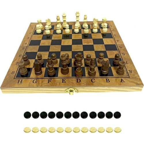 23.5cm Vintage Chess 3 in 1 Foldable Wooden Portable Backgammon Checkers Chess Pieces Checkers Toy Chessmen Entertainment Gifts