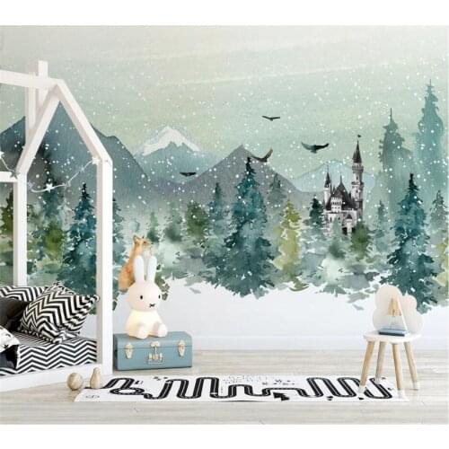 Custom wallpaper 3d mural Nordic minimalist hand-painted castle forest animal childrens room обои TV background wall фотообои