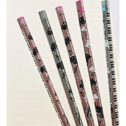 4pcs /Set White Black Musical Notes Hexagon HB Standard Wooden Pencils Stationery