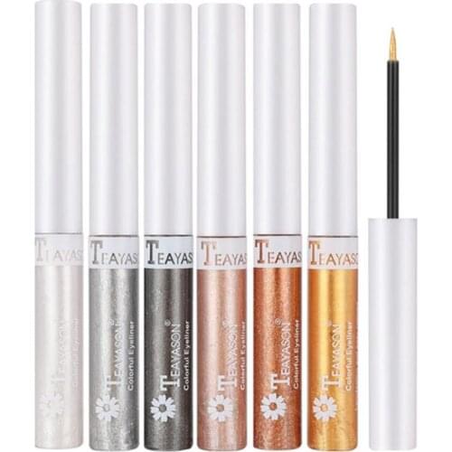 6 Color Eyeliner Waterproof Lasting Bright Shiny Glitter Strobe Diamond Liquid Eyeliner Eye Makeup Women Pen