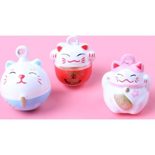 White Iron Loose Beads Cartoon Lucky Cat Jingle Bells Christmas Decoration Tree Ornamen Pendants DIY Crafts 20x17mm 1pcs