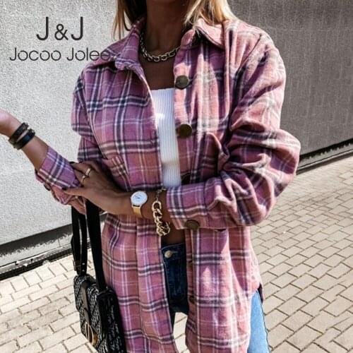 Women Blouses Turn Down Collar Autumn Spring Shirts Plaid Loose Retro Outwear Female Clothes Long Sleeve Button Up Pocket Tops