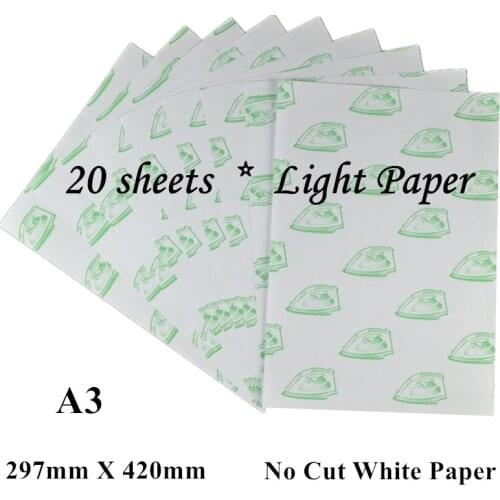 A3*20pcs) Self Weeding Paper Laser Heat Transfer Printing Paper For T shirts White Light Color Thermal Transfers Papel No Cut
