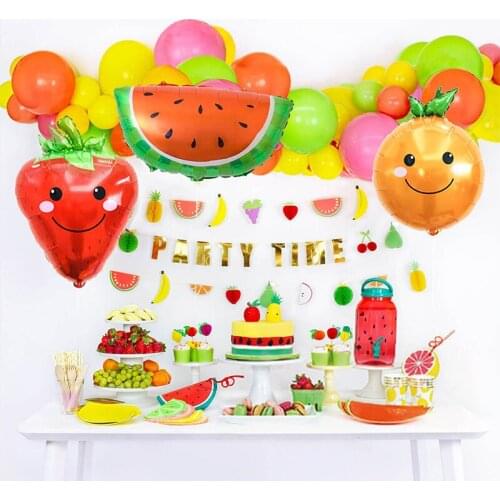 Fruit Theme Party Baby Shower Decorations Balloon Arch Fruit Foil Balloons Disposable Plate Table Decor Birthday Party Kids