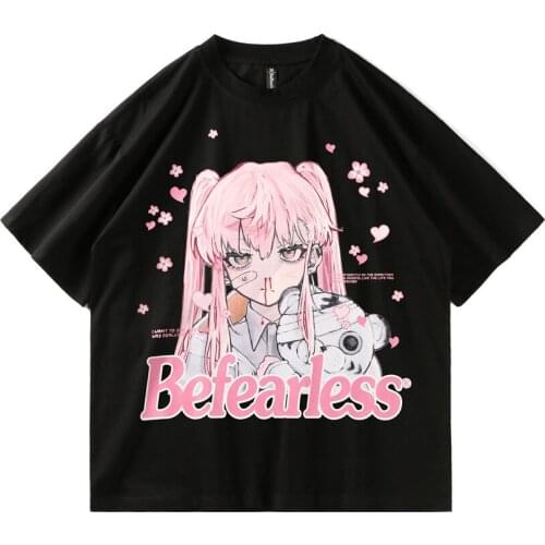 Kawaii Cartoon Pink Tops Short Sleeve Punk Crop Cartoon print Summer Casual Cute Women Y2K T shirt Tee Fashion black clothing