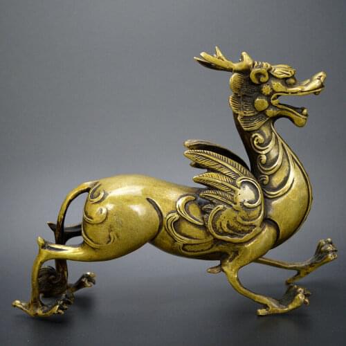 Chinese old collection handwork bronze Carved Dragon kylin statue