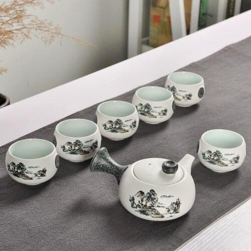 Chinese Travel Kung Fu 7pcs Tea Sets Ceramic Portable Porcelain Service Gaiwan Tea Cups Tea Ceremony Teapot Gift Box