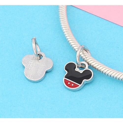 Leabyl Classic Black & Red Enamel Mickey Charm Pendant fit Bracelet & Bangle Cute Cartoon Bead