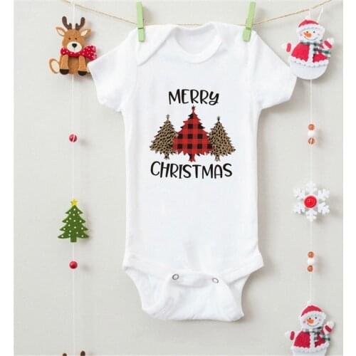 Hot Sale Christmas Tree Print Baby Romper Merry Christmas Newborn Child Toddler Jumpsuit Short Sleeve Bodysuit 1923