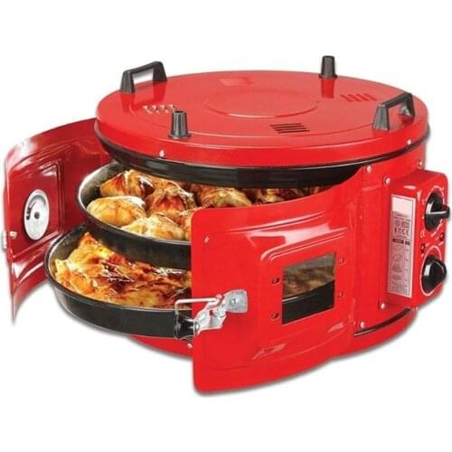 RED COLOR Commercial Round Countertop 220V Drum Oven Bakery Pastry Snack Cookie Roaster Pizza Multipurpose Oven 2xPan included