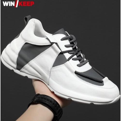 Autumn Winter New Men Two-Layer Cowhide Breathable Casual Sports Shoes Round Toe Low Top Mixed Color Sneakers Jogging Shoes
