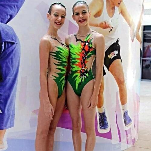 LIUHUO Girls Synchronized Swimming Suits Green Women Performance Rhythmic Gymnastics Dress Ballet Ice Skating Dance Leotards
