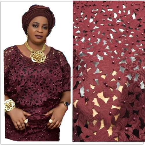 Laser Cutting African Lace Fabric 2021 High Quality with Beaded 2.5yards Cotton French Lace Nigerian Lace Fabrics for Dress MA25