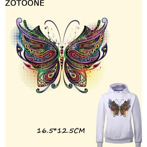 ZOTOONE Multicolor Butterfly Stickers Heat Print on T-shirt Jeans Dress Iron on Patches for Clothes A-level Washable Appliqued C