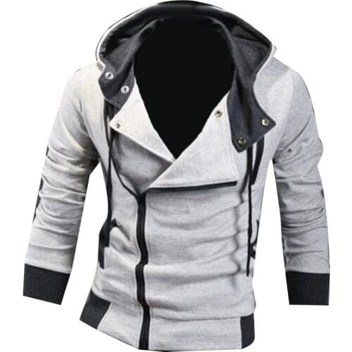 Men Sweatshirt Casual Side Zipper Pocket Drawstring Long Sleeve Slim Drawstring Zipper Hooded Men Sweatshirt Jacket Coat 6XL