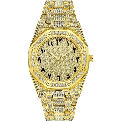 Men Luxury Brand Watches Fashion Alloy Band Diamond Gold Date Business Round Case Quartz Vintage Watch Relogios Masculinos 2021