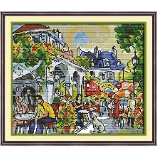 Joy Sunday landscape pattern bustling urban cross stitch needle kit 11 14CT DMC 14CT cross stitch kit DIY gift home decoration