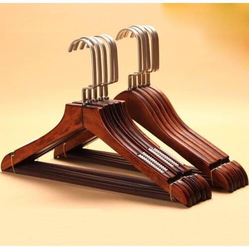 5pcs/lot 38cm Solid wood suit hanger anti-skid clothes hanger