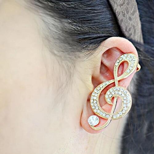 2015 New Free Shipping Fashion Hot street Full Crystal Music earrings female Girl Punk ear hook earrings Ear Clip Ear Cuff