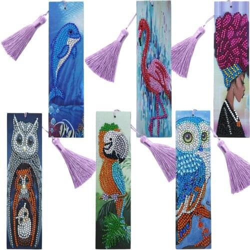 New Diamond Painting Bookmark DIY Dolphin flamingo Owl Special Shaped Diamond Leather Tassel Book MarksDiamond Embroidery Kits