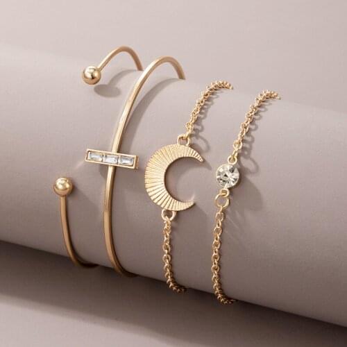 New personality and creative horns moon word diamond bracelet 4-piece combination bracelet bracelet браслеты на руку браслет