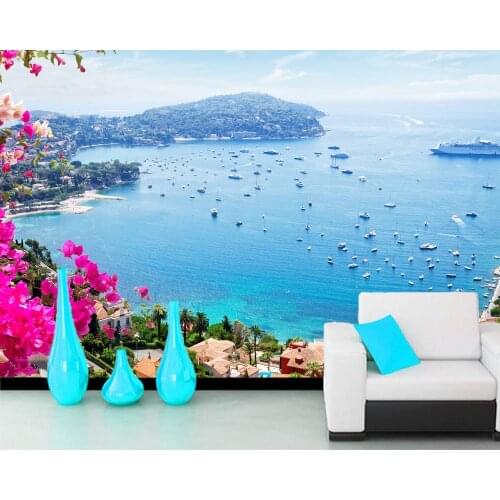Papel de paredeSeascape architecture flowers french landscape 3d wallpaper,living room bedroom wall papers home decor mural