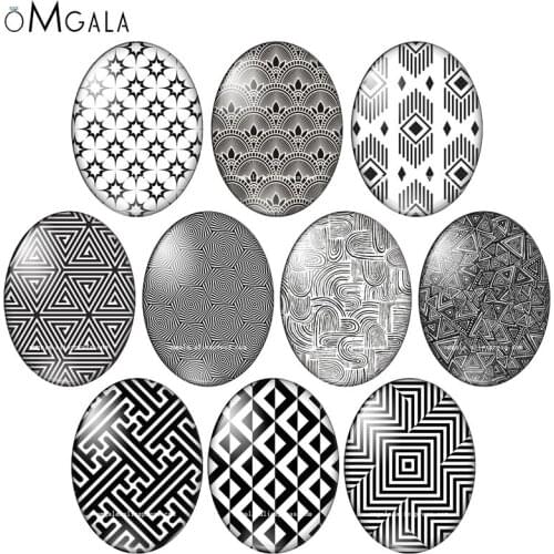 New Fashion Black and White Geometric Patterns 13x18mm/18x25mm/30x40mm Oval photo glass cabochon flat back Making findings
