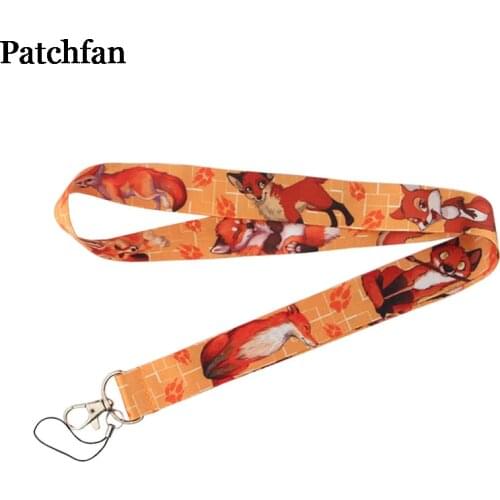Patchfan Animal fox Lanyards necklace fabric id badge phone holders keys neck straps badge holders webbing ribbons A2318