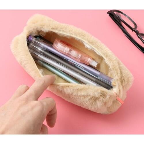 Plush octagonal pen bag Cute little fresh pencil case girl student super cute lead pencil case