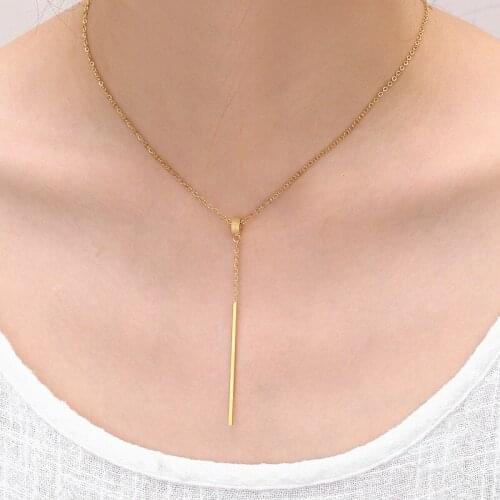 Stainless Steel Bar Shape Statement Pendant Necklace Gold Color Round Bar Long Tassel Necklace Accessories Sweater Chain