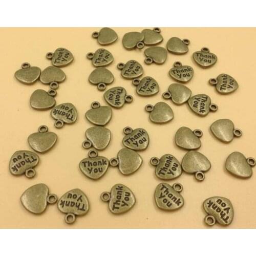 BULK 50 Alloy Heart Charms Letter Thank You In Heart Charm Antique Bronze Plated Charm Pendant DIY Making