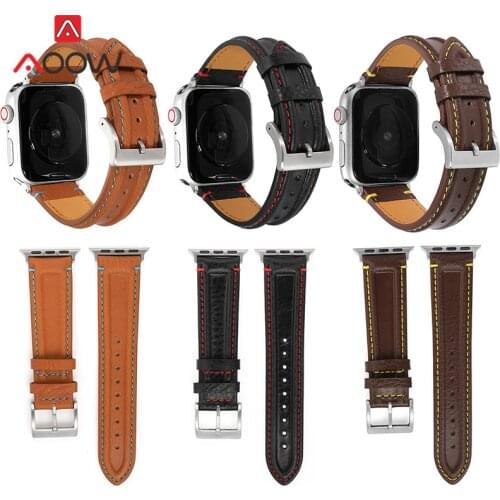 Genuine Leather Strap for Apple Watch iWatch 6 5 4 3 2 SE 38mm 42mm 40mm 44mm Stitching Men Replacement Bracelet Band with keel