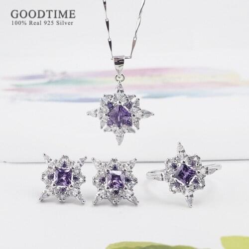 Luxury Pure 925 Sterling Silver Jewelry Set For Women Snowflake Zircon Necklace Earrings Ring Set Gift For Bride Wedding Party