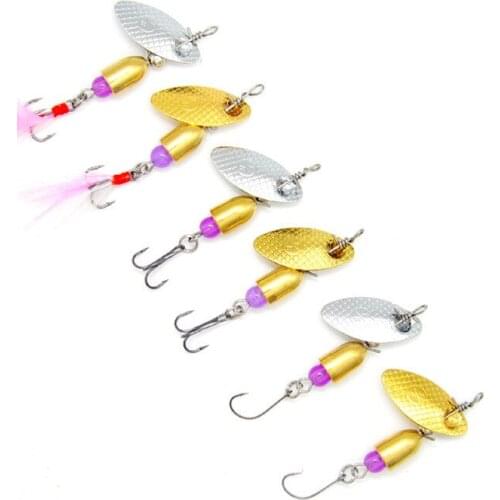 Fishing Lure Compound Bait Spinner Rotation Spoons Metal Artificial Lures 3g/5g Single Treble Feather Hooks Lot 5 Pieces Sale