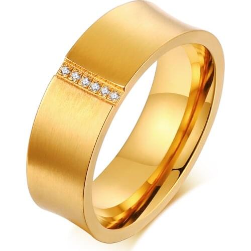 Chic Concave Engagement Ring for Women, Stainless Steel In Cubic Zirconia Fashion Finger Rings