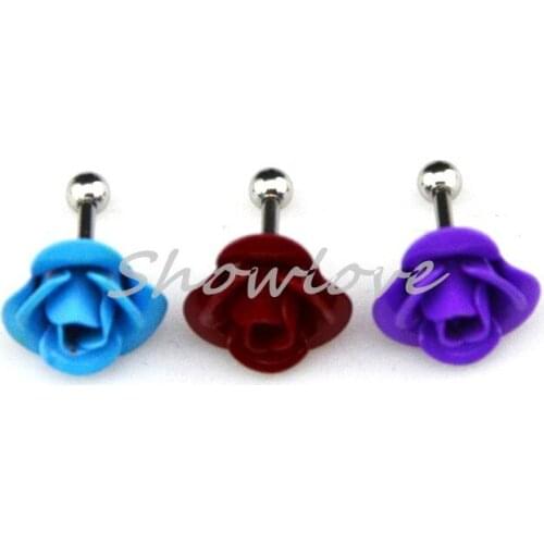 Showlove-PAIR Metal Rose Longing Ear Helix &Tragus &Cartilage Barbell 16Gauge Piercing Body Jewelry