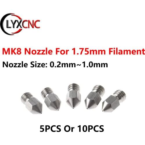 MK8 Extruder Nozzle 0.2mm 0.3mm 0.4mm 0.5mm 0.6mm 0.8mm 1.0mm M6 Threaded for 1.75mm Filament For CR10 CR-10S Ender 3 Ender 5