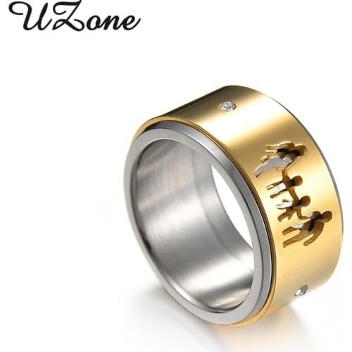UZone Hollow Engrave Rhinestone Family Ring Stainless Steel Rotating Finger Ring Little Boy And Girl For Parent