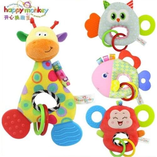 Happy Monkey Teether BB Dolls Baby Toys Newborns Creative Plush Toys Hand Bell Owl Flish Monkey Rattles Plush Toys
