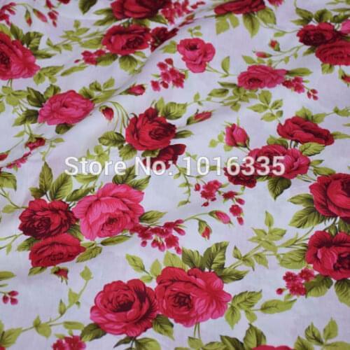 High Quality White 100% Cotton Fabric with Red floral Rose printed Cotton Poplin fabric