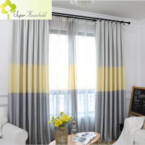 Nordic Curtain Fabric Shading Bedroom Tricolor Stripe Curtains For Living Room Kitchen Semi-Blackout Curtain Simple Modern Tulle