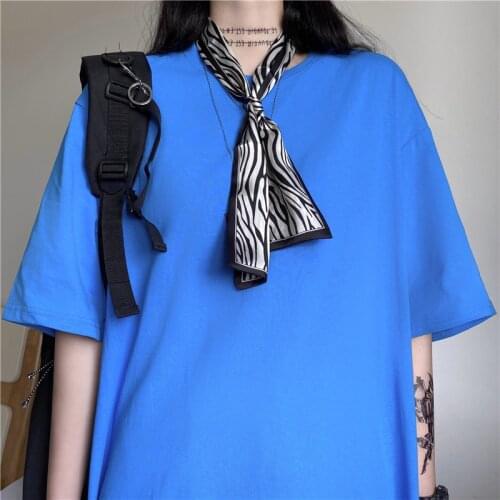 New 2021 Women Summer Casual T-Shirts Oversize Cotton Tops Punk Streetwear Short Sleeve Khaki Tee Female Clothes Solid Color 090