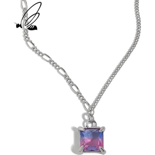 SSTEEL 925 Sterling Silver Pendants Necklaces For Womens Trendy Two-color Stone Minimalist Niche Design Slightly Fine Jewelry