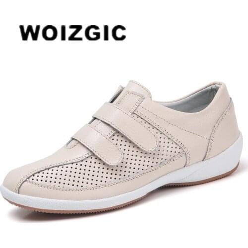 DONGNANFENG Women Famale Ladies Genuine Leather Shoes Sandals Hollow Out Bottom Summer Cool Beach Hook Loop 35-42 HX-2019