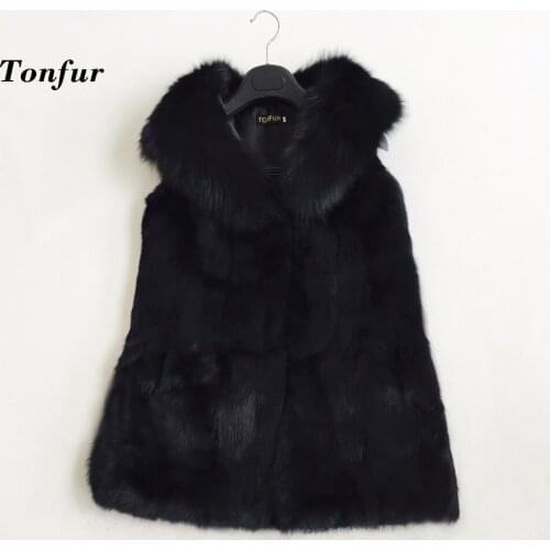 New Season Arrival Spring Summer Autumn 100% True Real Rabbit Fur Vest with big genuine fox fur gilet customize fur coat tbsr246