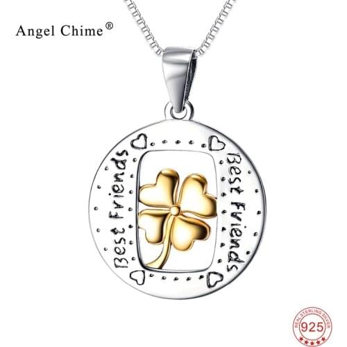 Genius 925 Sterling Silver Best Friends Letter Pendant Necklaces Clover Wish Symbol Friendship Necklace Collares Women Jewelry
